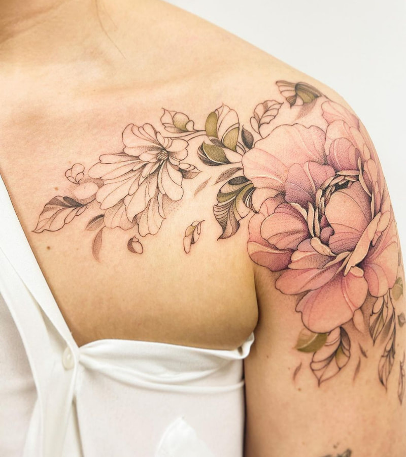 Beautiful shoulder cap of flowers for  Sarah Allen Tattoo  Facebook