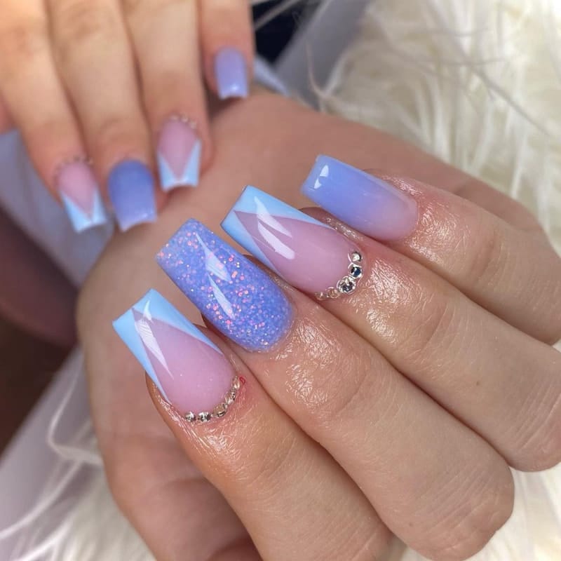 Short Blue Acrylic Nail Designs