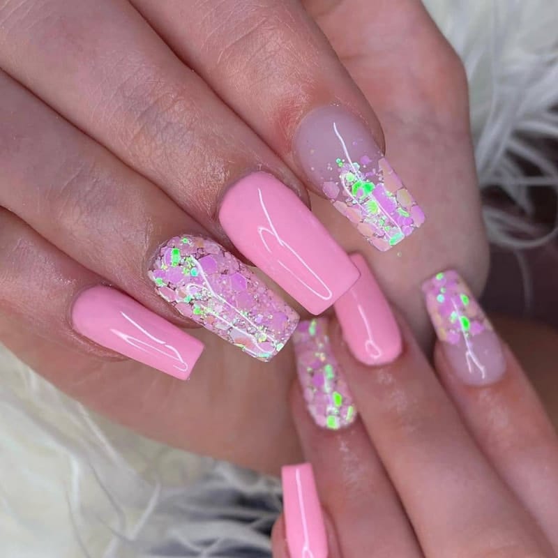 Short Pink Acrylic Nail Designs 