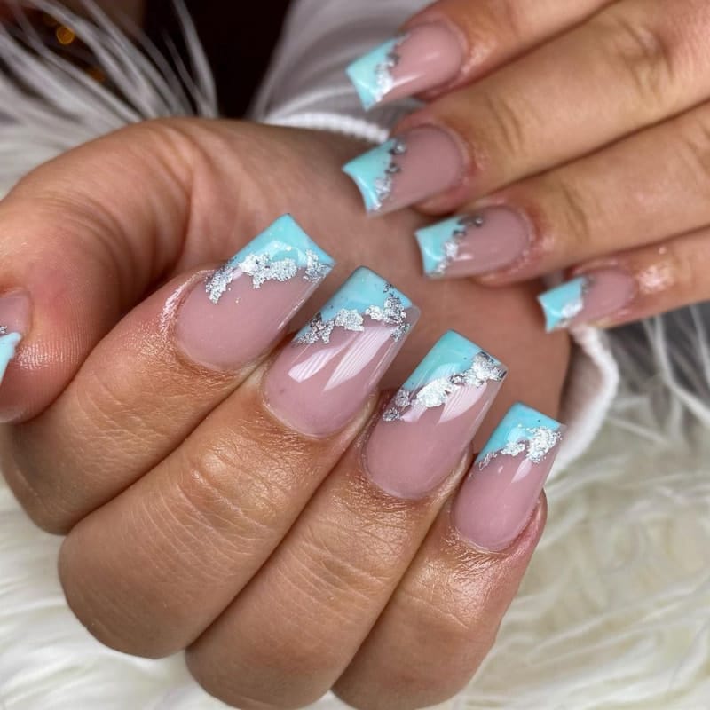 Short Blue Acrylic Nail Designs