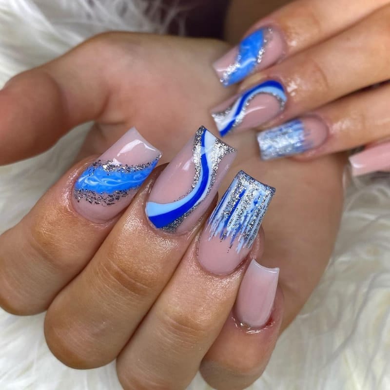 Short Blue Acrylic Nail Designs