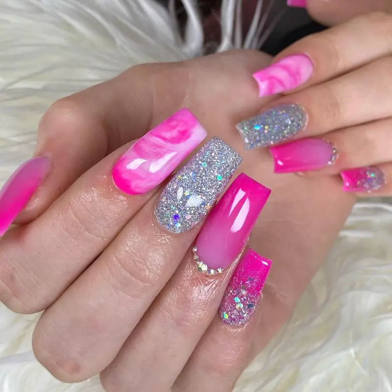 Short Pink Acrylic Nail Designs 