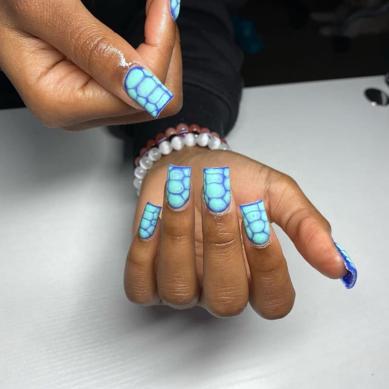 Short Blue Acrylic Nail Designs