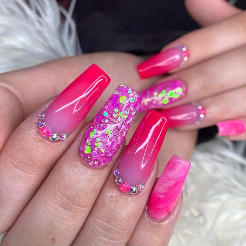 Short Pink Acrylic Nail Designs 