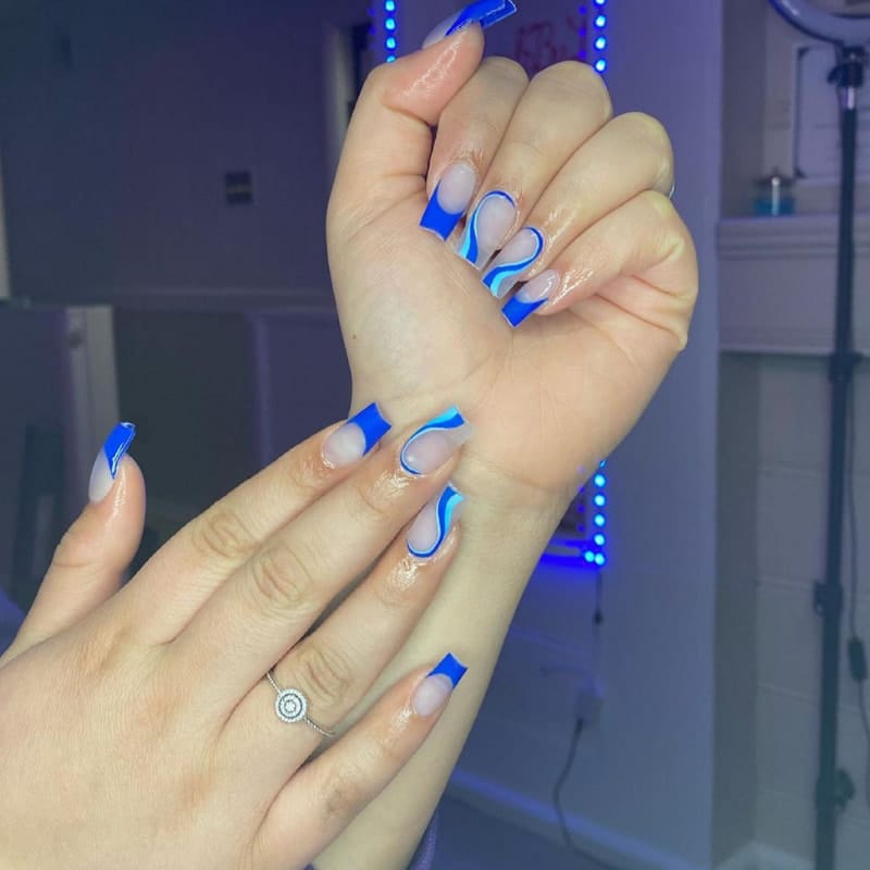 Short Blue Acrylic Nail Designs