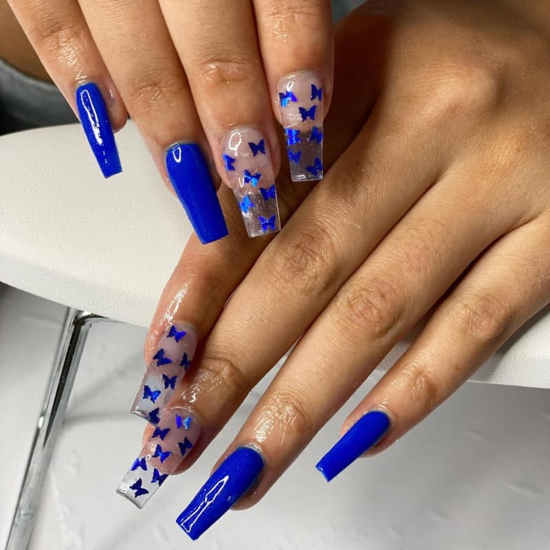 Short Blue Acrylic Nail Designs