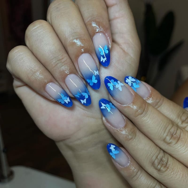 Short Blue Acrylic Nail Designs