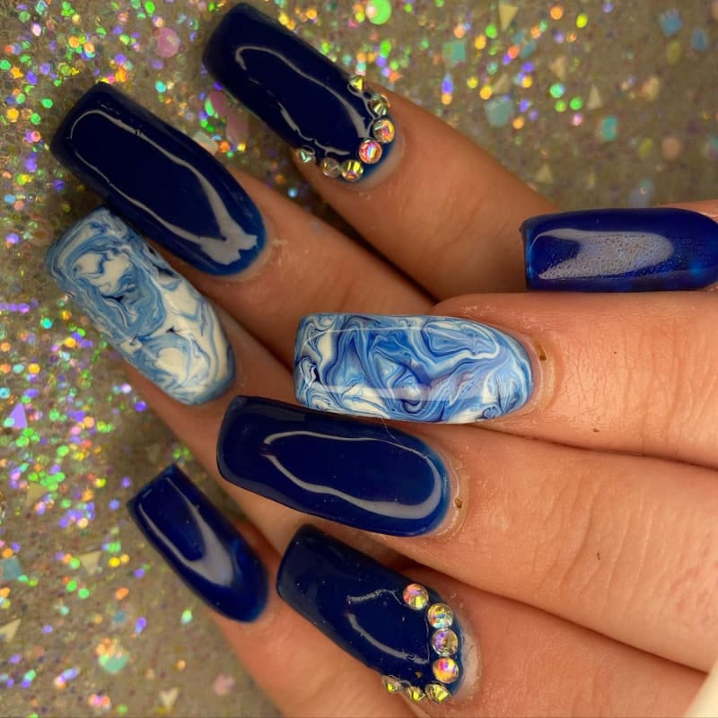 Short Blue Acrylic Nail Designs