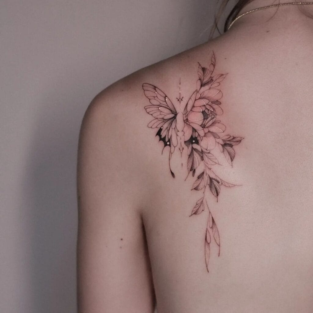 Flower and Butterfly Tattoo