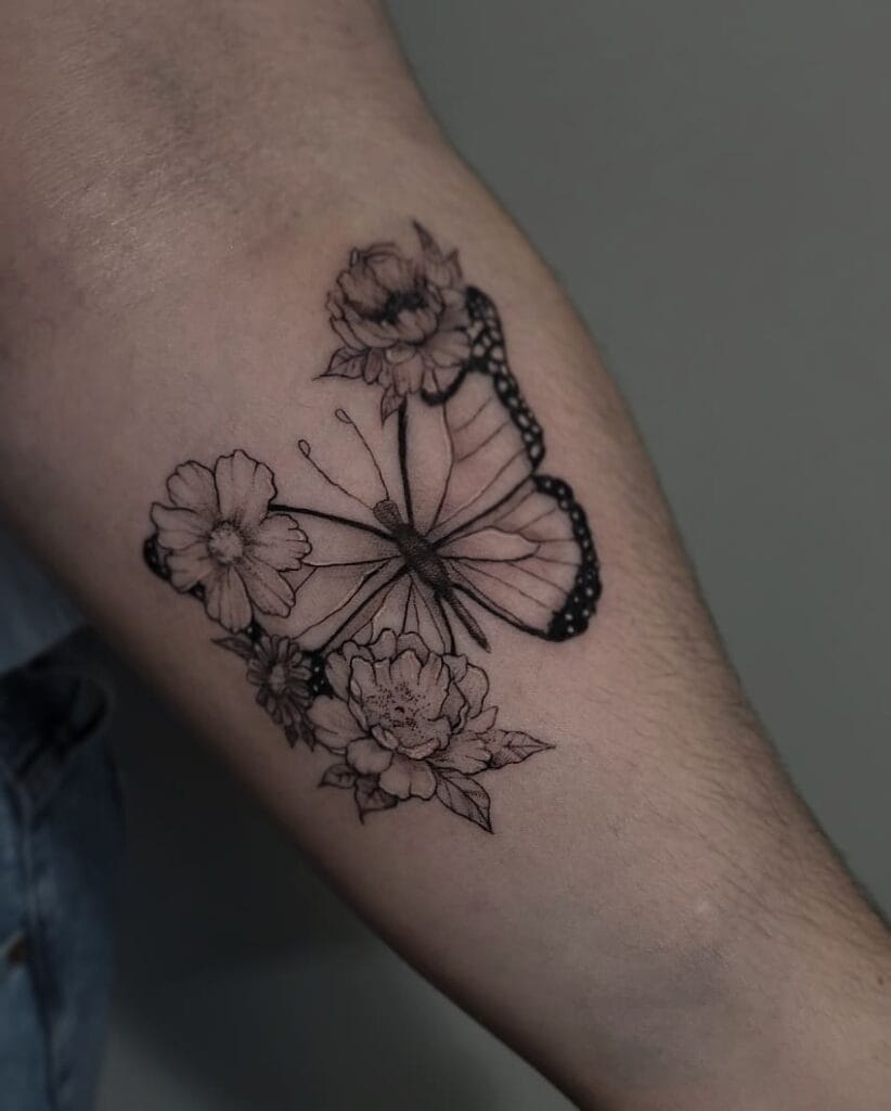 Flower and Butterfly Tattoo