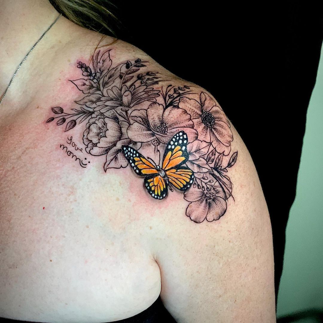 20+ Mesmerizing Butterfly Shoulder Tattoo Inspirations - WomenSew