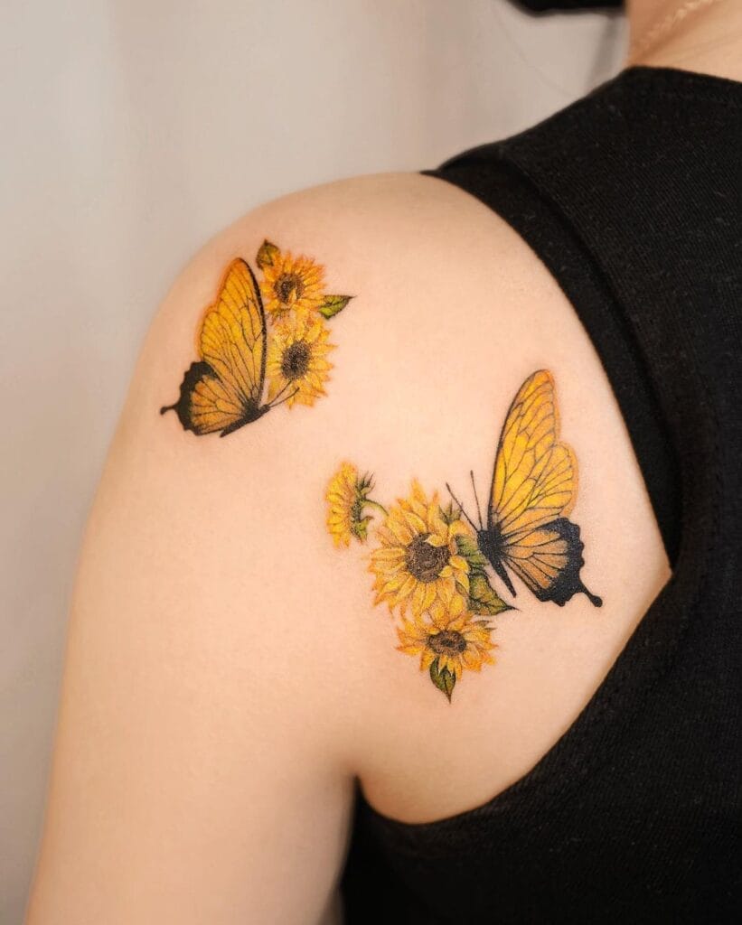 Flower and Butterfly Tattoo